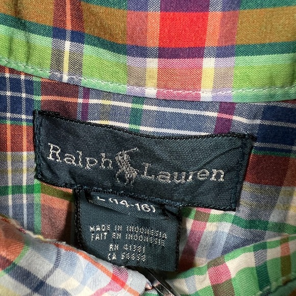 Ralph Lauren Shirt Youth Boys Large Green Plaid Long Sleeve Button Down Casual - Picture 2 of 14